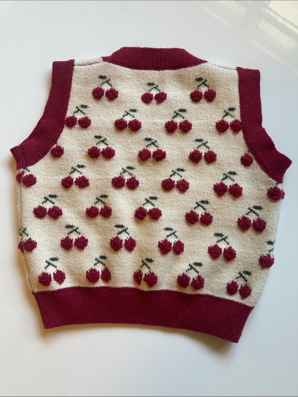 Cider Cherry Knit Vest - Cream and Burgundy - Picture 2 of 4